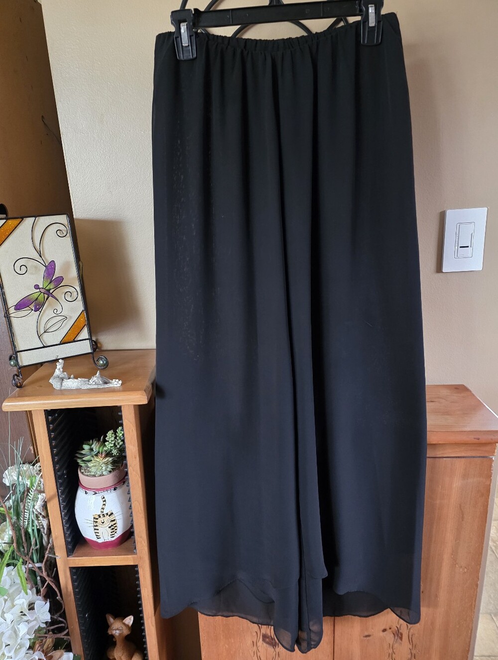 Vintage Y2K Black Wide-Leg Chiffon Palazzo Scalloped Hem Pants Size 10